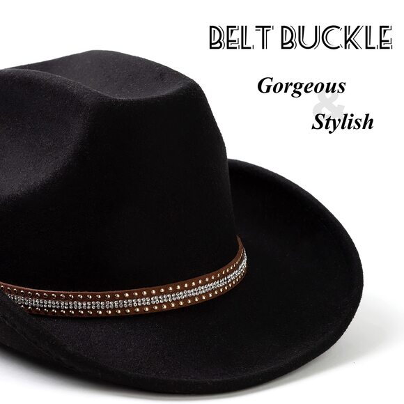 2926 Men & Women\'s Felt Wide Brim Western Cowboy Outdoor Fedora Hats With main image 4